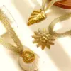 Wholesale Fashion Trendy Stainless Steel Leaf Conch Sun High-End Necklace Knitted Silk Mesh Belt Necklace For Women