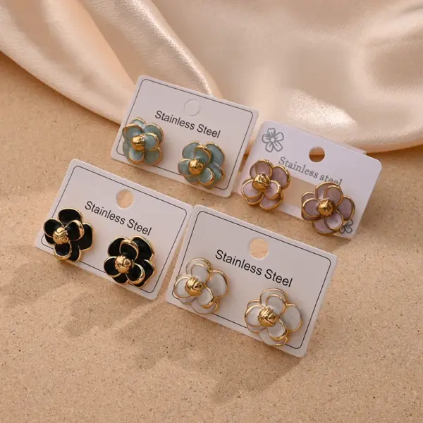 Wholesale 1 Pair/Package Casual Modern Style Sweet Flower Handmade Polishing Enamel 304 Stainless Steel 18K Gold Plated Ear Studs
