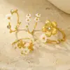 Wholesale PVD Coated Real Gold Plated 18K Gold Flower 304 Stainless Steel Elegant Waterproof Non Tarnish Rings
