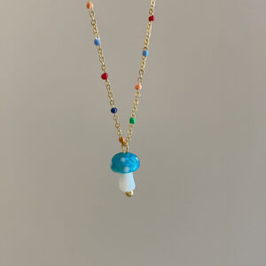 Blue mushroom necklace titanium steel
