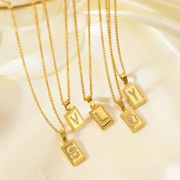 Wholesale Jewelry Sweet Letter 304 Stainless Steel Diamond Polishing Plating Inlay Cable Chain Necklace
