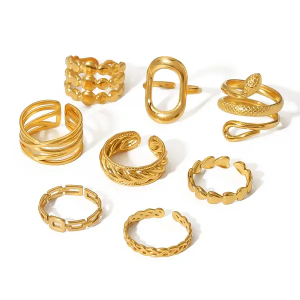 Wholesale PVD Coated Real Gold Plated 18K Gold Circle Heart Shape Snake 304 Stainless Steel Retro Waterproof Non Tarnish Open Rings