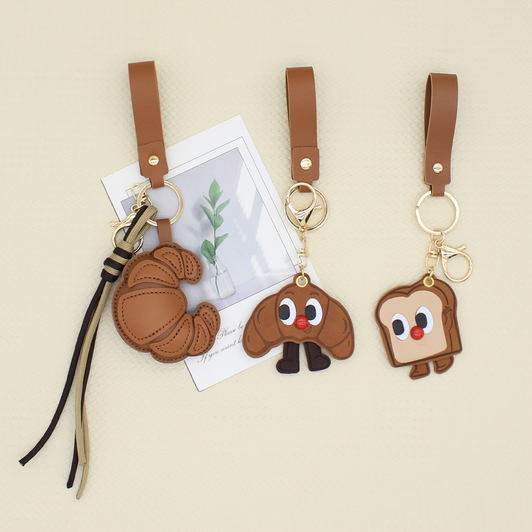 Wholesale 3D PU Creative Croissant Toast Ornament Bag Car Pendant Keychain
