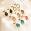 304 Stainless Steel Glass Water oplets Ion Plating (IP) Artificial Rhinestones 18K Gold Plated Vintage Style French Style Classic Style Waterproof Non Tarnish Inlay Multicolor-Golden Yellow Ear Studs