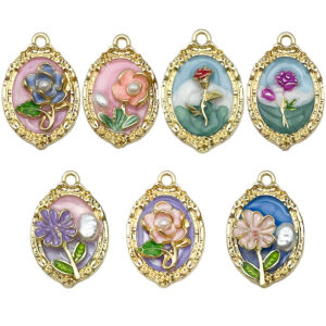 Mix 7 oval flowers - 1-26g each of 7 styles - sn1110 / Monet garden oil painting style three-dimensional pendant