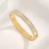 Wholesale Vacuum Plating Real Gold Plated 18K Geometric 304 Stainless Steel Glam Luxurious Classic Style Waterproof Non Tarnish Bangle