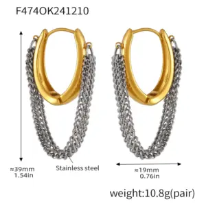 F474-Gold Multi-Layer Chain Earrings