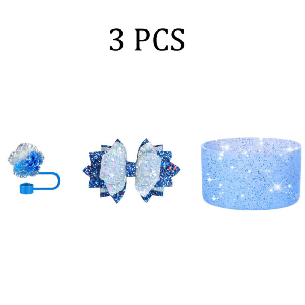 Wholesale European and American Bow Glitt Sequins Rose Straw Cap stanley Cup Decorative Silicone Cup Holder