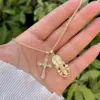 Wholesale Jewelry Retro Classic Style Cross Virgin Mary Copper Zircon 18K Gold Plated Pendant Necklace Ball Chain