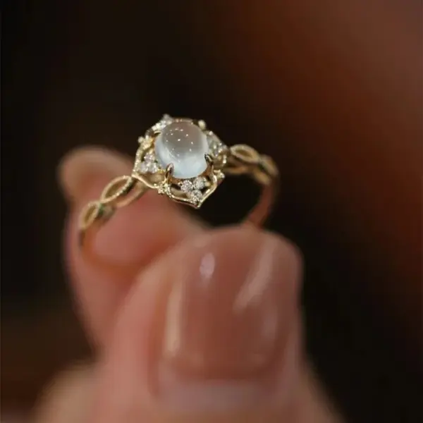 Wholesale Jewelry Simple Style Oval Copper Cat's Eye Stone Plating Inlay Open Rings