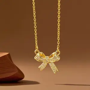X08181 [Copper Pendant] Bowknot Necklace - / Gold