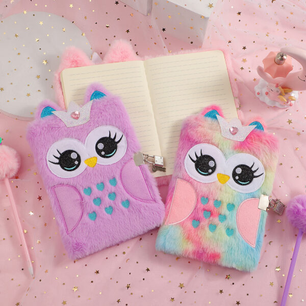 Wholesale Cartoon plush notebook with cute big eyes embroidery and lock