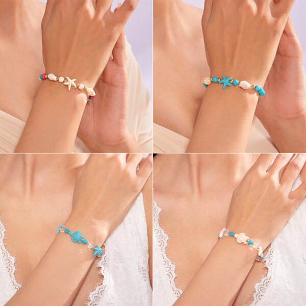 Wholesale European and American Cross-border Bohemian Hand-woven Bracelet Ins Marine Series Starfish Conch Turquoise Pull Hand Rope