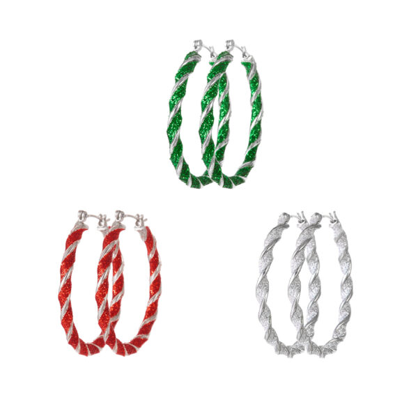 Wholesale Christmas Red, Green and White Twisted Earrings