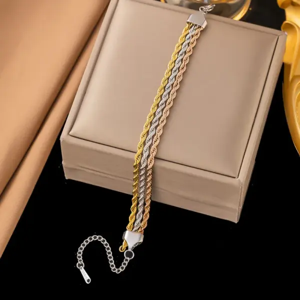 Wholesale PVD Coated Real Gold Plated 18K Rose Twist 304 Stainless Steel Vintage Style Simple Waterproof Non Tarnish Bracelets