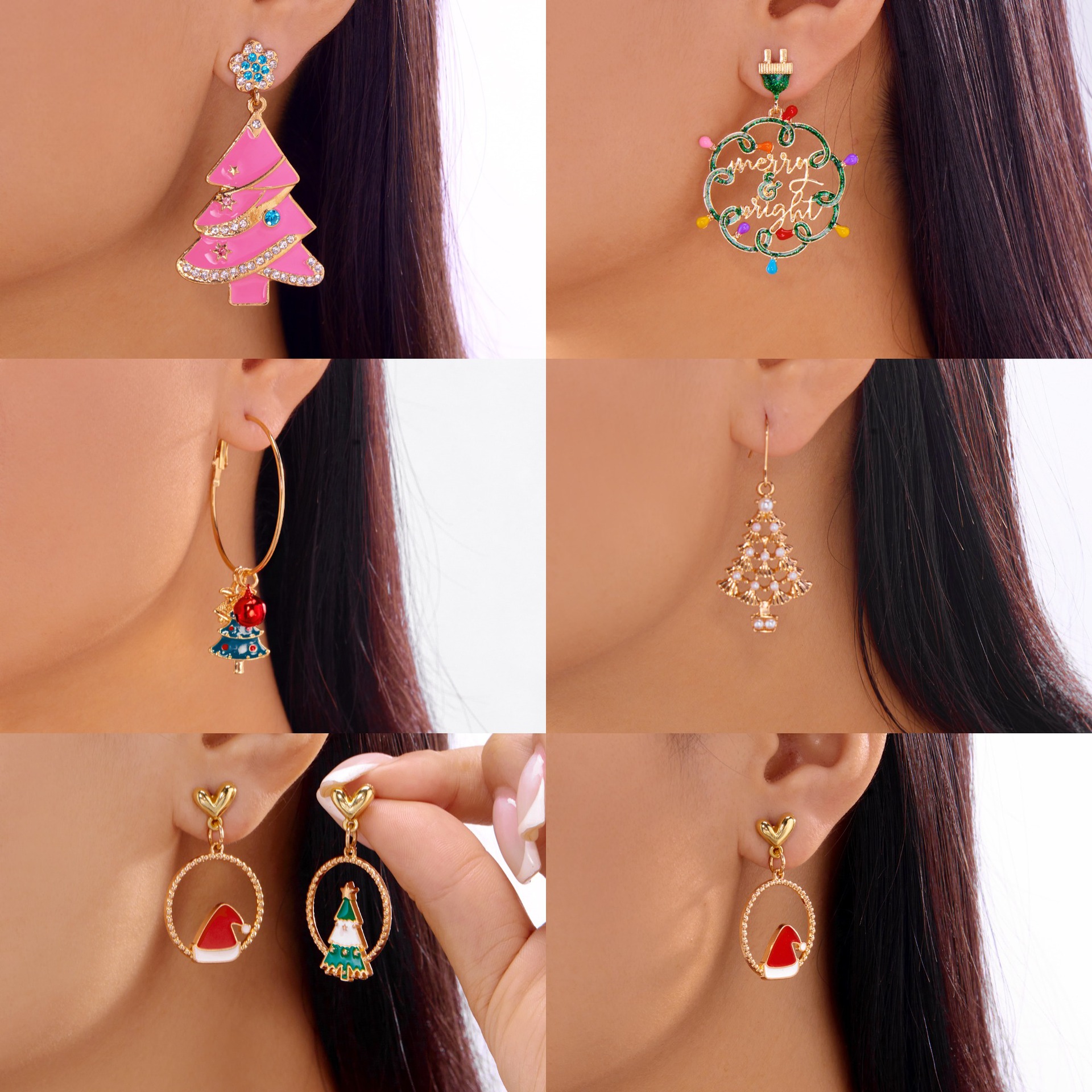 Wholesale Sweet-style rhinestone Christmas tree earrings