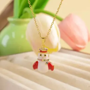 Xl2749 Christmas Fat Snowman Necklace / Gold