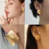 Wholesale 304 Stainless Steel Plastic Geometric Quadrilateral Round Electroplating December Birthstone Turquoise Imitation Gold Hip-Hop Novelty Tropical Inlay Multicolor-Golden Yellow Ear Studs