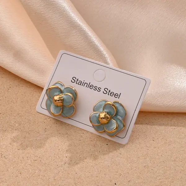 Wholesale 1 Pair/Package Casual Modern Style Sweet Flower Handmade Polishing Enamel 304 Stainless Steel 18K Gold Plated Ear Studs