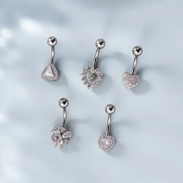316L Stainless Steel Copper Zircon Belly Rings Heart Shape Waterproof Non Tarnish Surgical Steel Women'S