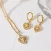 Wholesale Casual Elegant Simple Style Heart Shape Copper Plating Inlay Zircon 18k Gold Plated Earrings Necklace