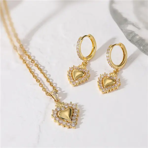 Wholesale Casual Elegant Simple Style Heart Shape Copper Plating Inlay Zircon 18k Gold Plated Earrings Necklace
