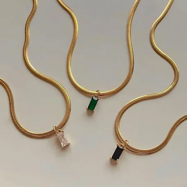 Wholesale 667 Stainless Steel Copper Vacuum Furnace Outer 18K Gold Plated Retro Inlaid Zircon Geometric Rhinestones Pendant Necklace