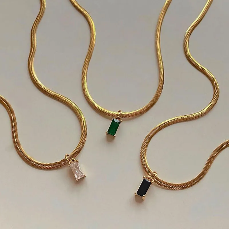 Wholesale 667 Stainless Steel Copper Vacuum Furnace Outer 18K Gold Plated Retro Inlaid Zircon Geometric Rhinestones Pendant Necklace