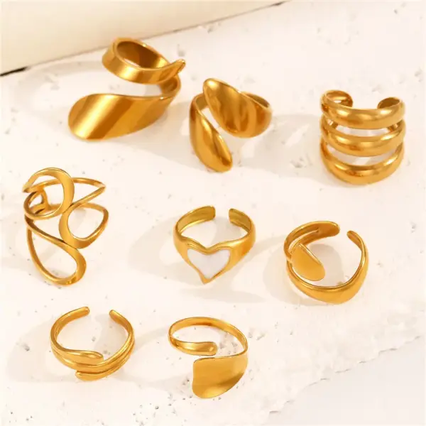 304 Stainless Steel Geometric Rack Plated Long-Lasting Plated Ion Plating (IP) 18K Gold Plated IG Style Waterproof Non Tarnish Surgical Steel Enamel Open Rings