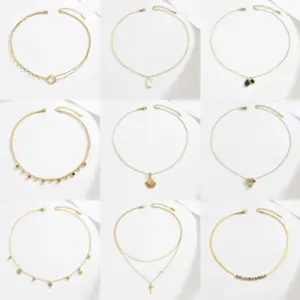 Wholesale A Simple 304 Stainless Steel 18K Gold Plated Vacuum Electroplating (In Furnace) Artificial Diamond Rectangular Asymmetric Handmade Chain Collarbone Necklace