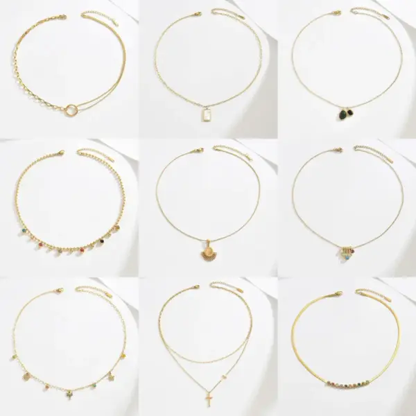 Wholesale A Simple 304 Stainless Steel 18K Gold Plated Vacuum Electroplating (In Furnace) Artificial Diamond Rectangular Asymmetric Handmade Chain Collarbone Necklace