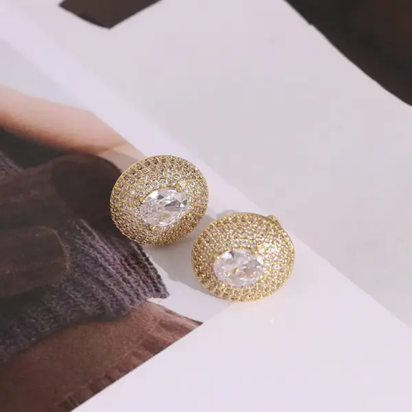 Wholesale Elegant Oval Full Zircon Earrings For Women Geometric Versatile High-End Feeling Style Fashion Jewelry