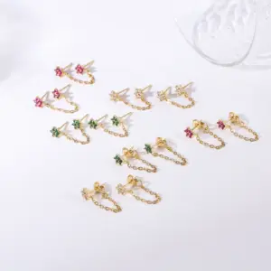 Wholesale Fashion Flower Copper Ear Studs Flowers Artificial Gemstones Copper Earrings
