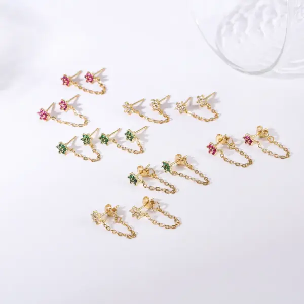 Wholesale Fashion Flower Copper Ear Studs Flowers Artificial Gemstones Copper Earrings