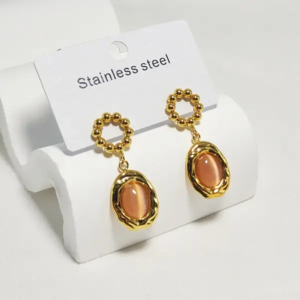Wholesale 304 Stainless Steel Oval Electroplating Golden Plated Elegant Commute Waterproof Non Tarnish Gold Drop Earrings