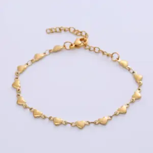 Horizontal Heart Shape (Glossy) / Gold Anklet (23+5cm)