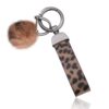 Wholesale Western cowboy style leopard print leather keychain bag charm plush pom-pom water bottle rope