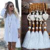 Wholesale Cross-border explosions handmade wooden bead necklace female Joker long tassel sweater chain cross necklace foreign trade jewelry