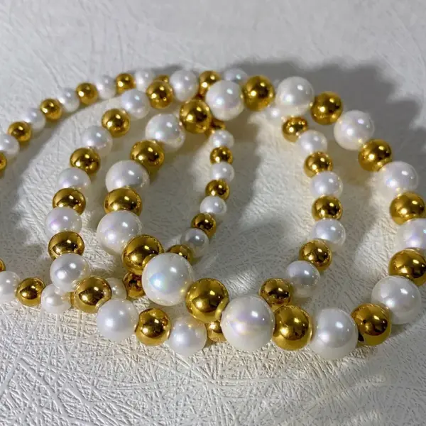 Wholesale PVD Coated 18K Gold Plated Geometric 304 Stainless Steel Imitation Pearl Basic Classic Style Waterproof Non Tarnish 304 Stainless Steel Bracelets
