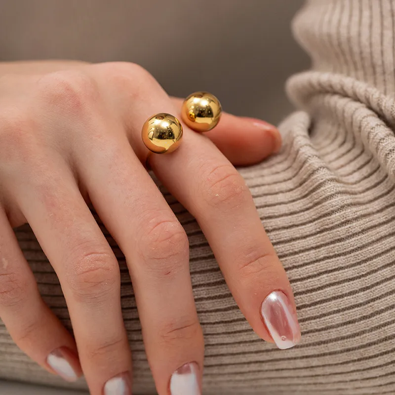 Wholesale Jewelry INS Style Simple Style Ball 304 Stainless Steel PVD Coated Plating Open Ring