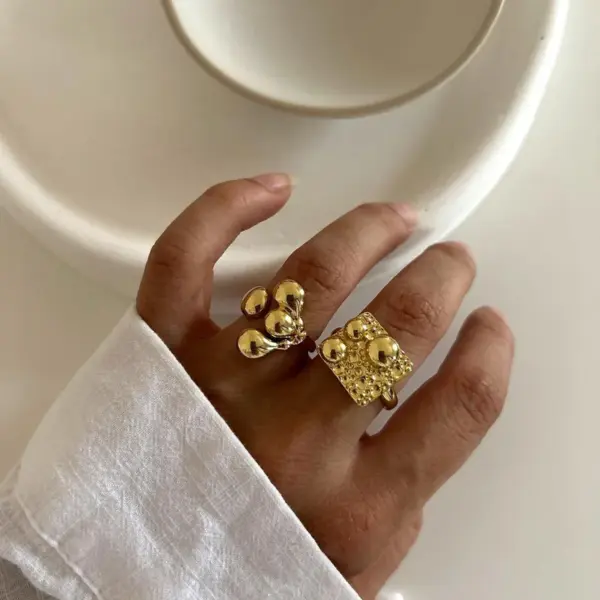 Wholesale PVD Coated Real Gold Plated Geometric 304 Stainless Steel French Style Classic Style Waterproof Non Tarnish Rings