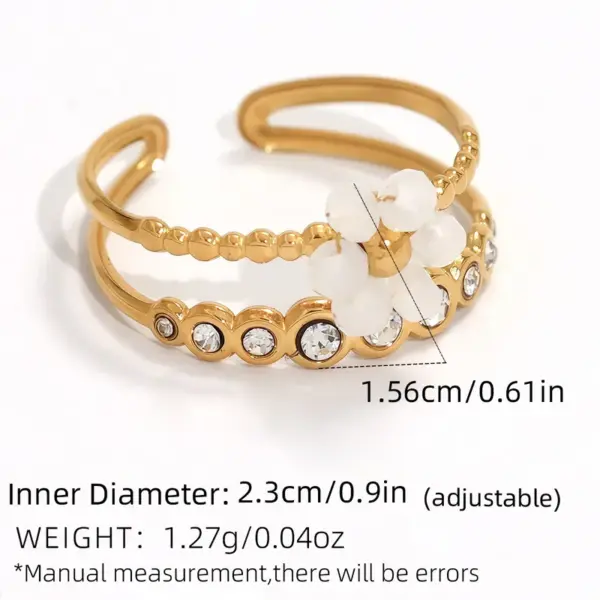 PVD Coated Real Gold Plated 18K Gold Flower 304 Stainless Steel Casual Simple Style Waterproof Non Tarnish Adjustable Ring