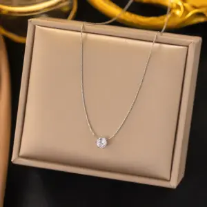 H190 Single Diamond Steel Necklace