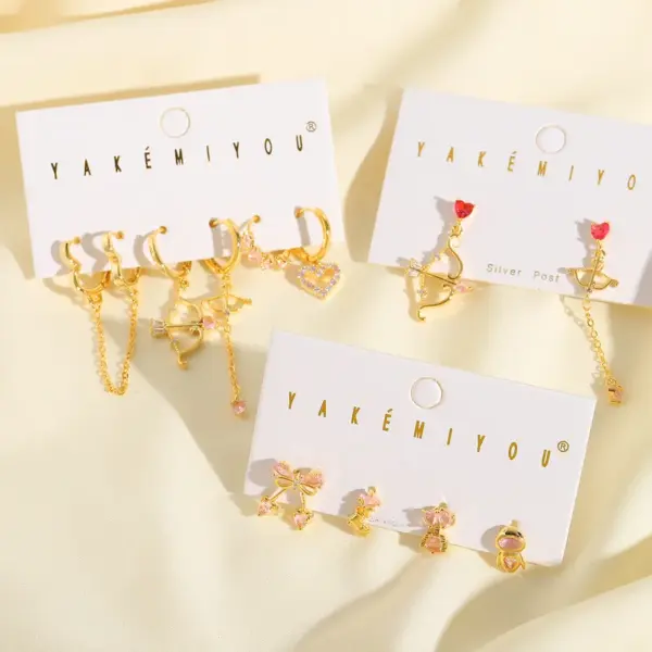 Wholesale 1 Set Elegant Cute Sweet Bow And Arrow Heart Shape Bow Knot Inlay 925 Sterling Silver Copper Zircon 14K Gold Plated Drop Earrings Earrings Ear Studs