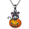 Wholesale European and American Halloween Pumpkin Cat Funny Pendant Gothic Bat Oil Pink Cat Clavicle Chain Dress Up Necklace