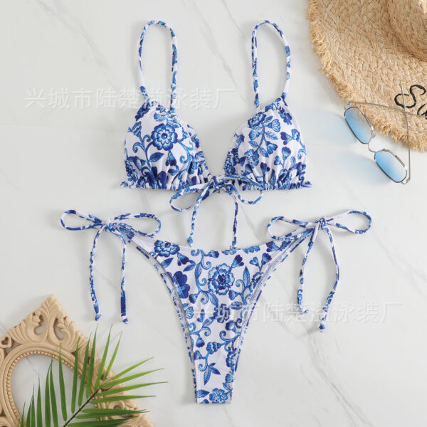 oly-b724d87de24de4f688949fca5dab2efc Wholesale 2023 new small fresh floral swimsuit women's sexy lace-up bikini beach triangle split swimsuit