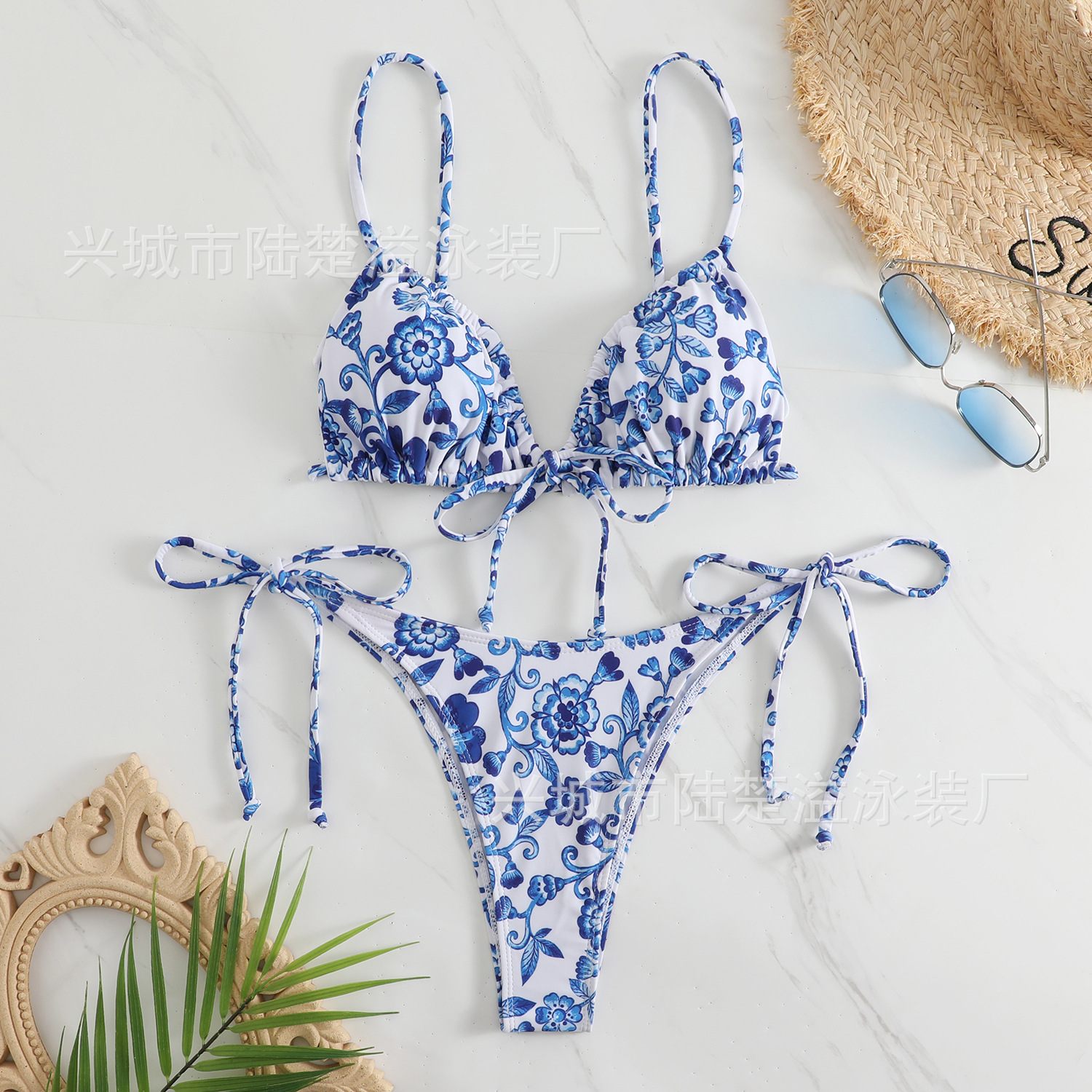 Wholesale 2023 new small fresh floral swimsuit women's sexy lace- bikini beach triangle split swimsuit