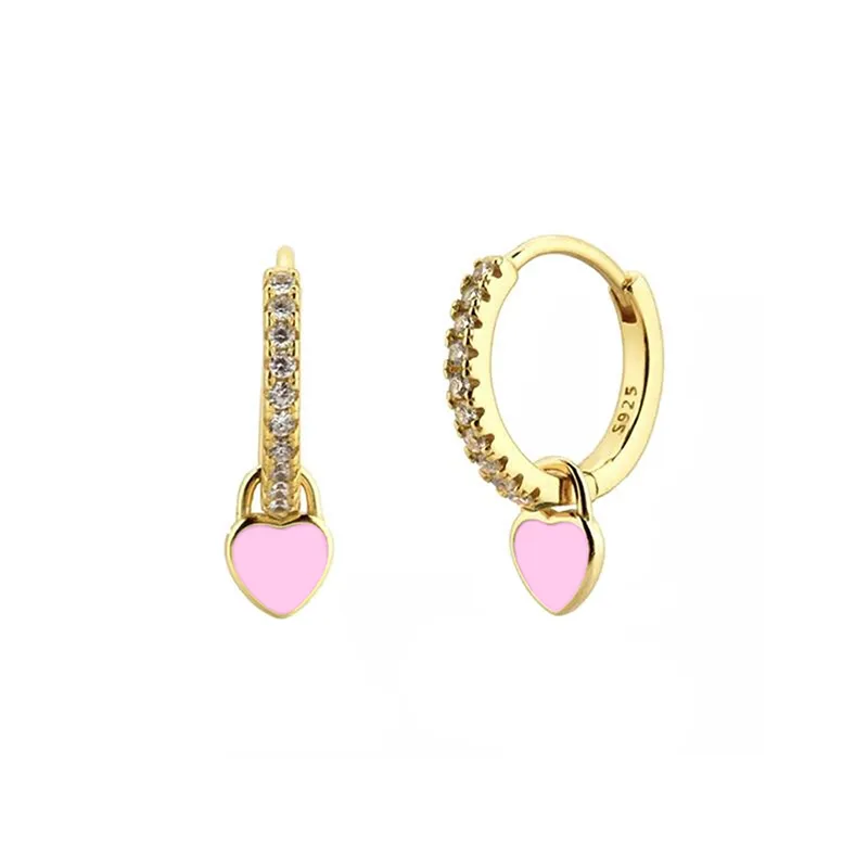 Wholesale 1 Pair French Style Sweet Heart Shape Copper Enamel Plating Inlay Zircon Gold Plated op Earrings
