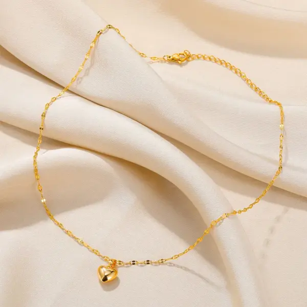 Wholesale PVD Coated Real Gold Plated Heart Shape 304 Stainless Steel Elegant Modern Style Waterproof Non Tarnish 304 Stainless Steel Lobster Trigger Clasp Closure Pendant Necklace