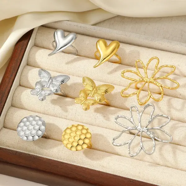 Wholesale Jewelry Vacation Simple Style Flower 304 Stainless Steel Plating Open Rings